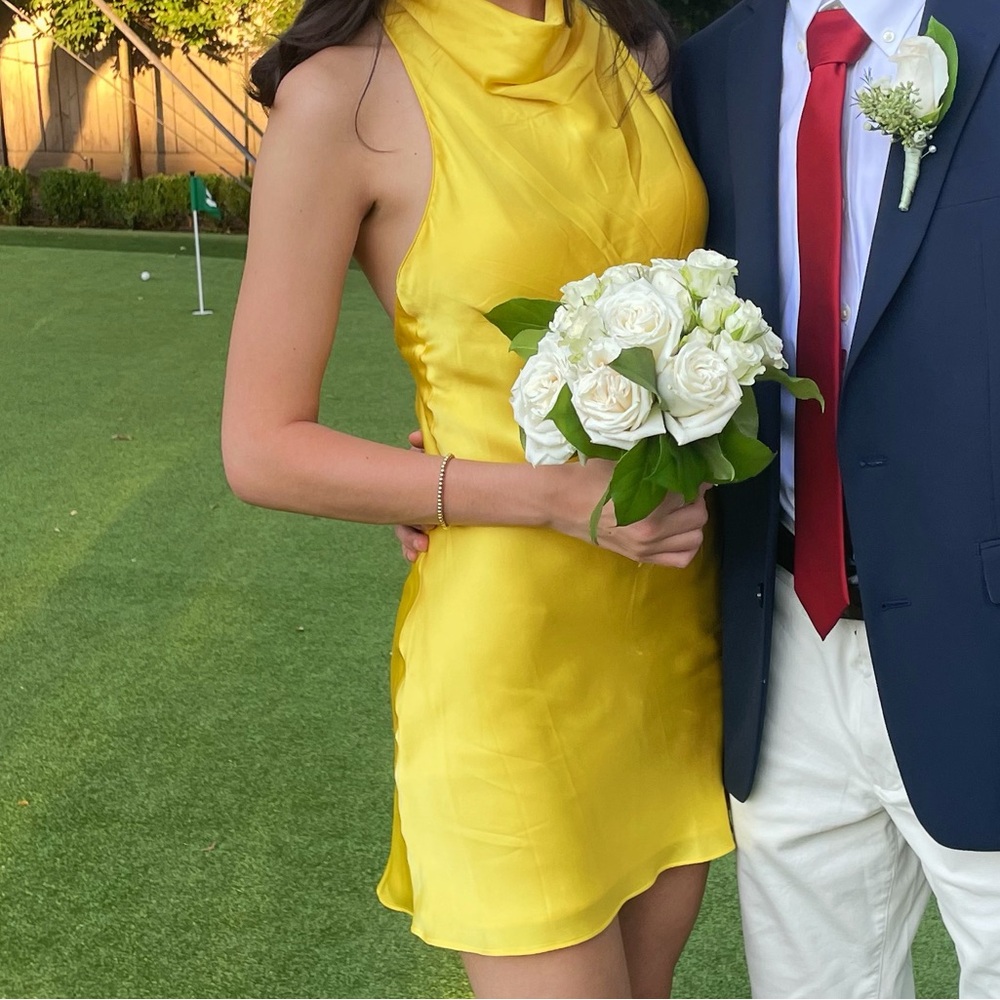 Amanda Uprichard Satin Yellow Mini Dress